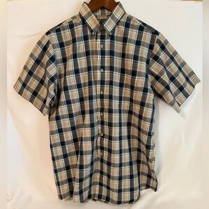 David Taylor Men's Short Sleeve Button Up Shirt Size Medium Navy/beige Plaid